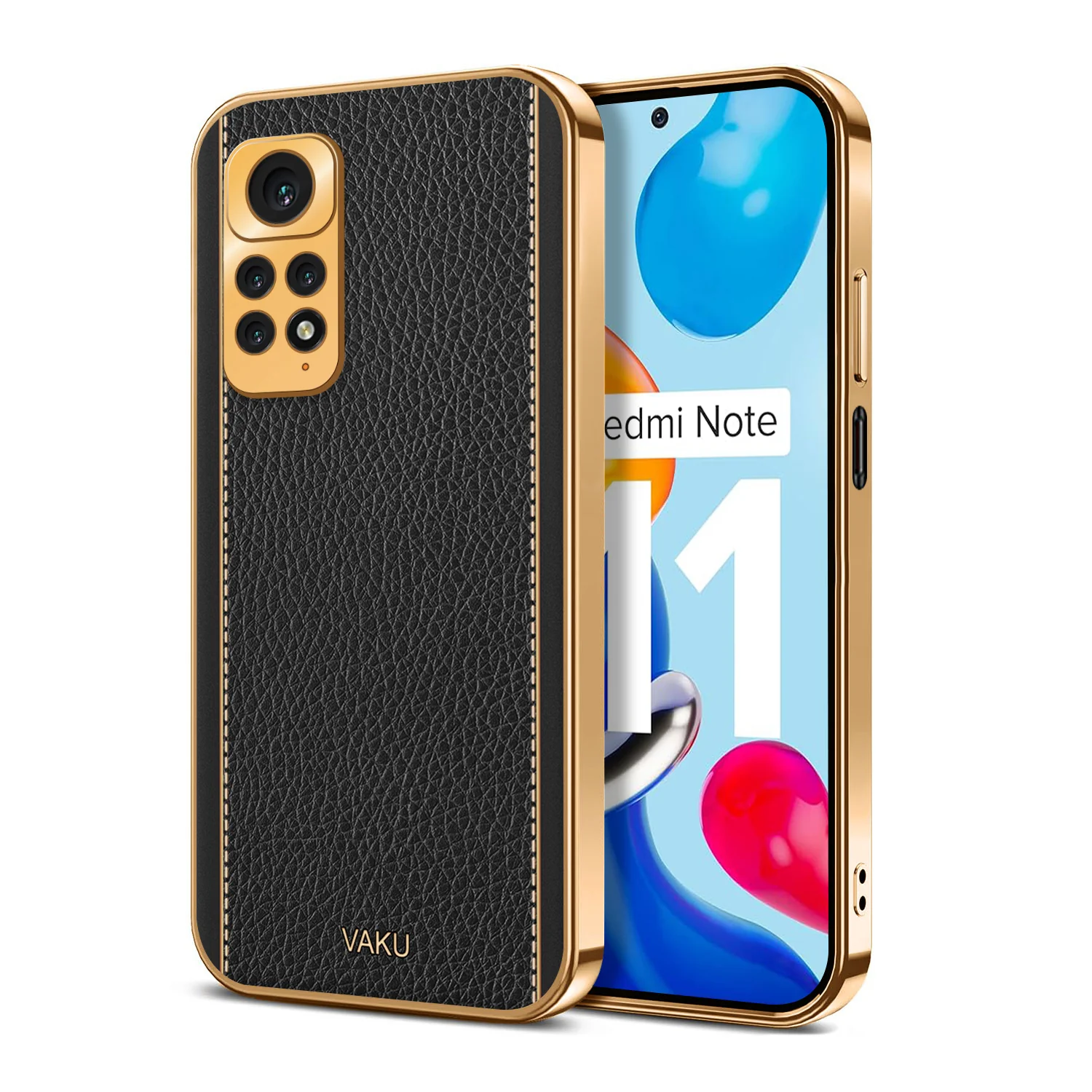 Vaku® Redmi Note 11S Luxemberg Series Leather Stitched Gold Electroplated Soft TPU Back Cover - Image 10