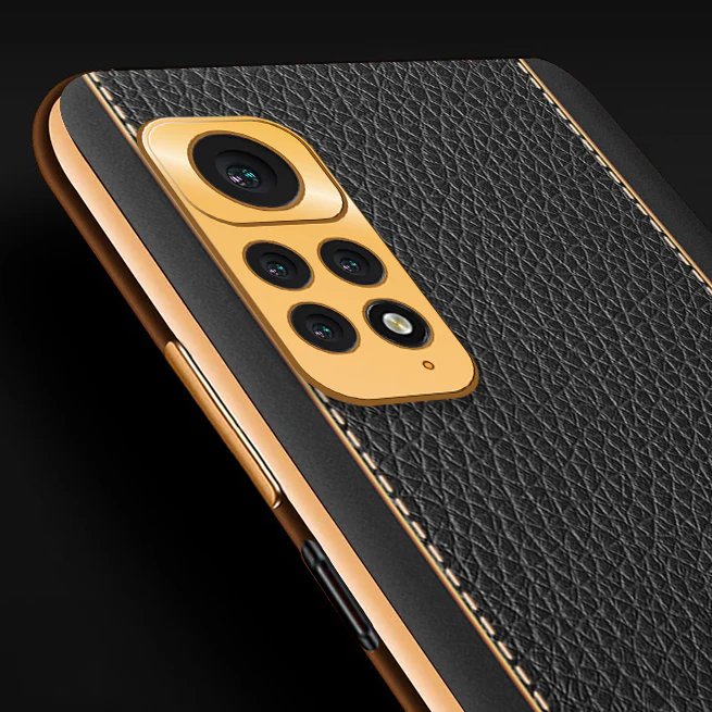 Vaku® Redmi Note 11S Luxemberg Series Leather Stitched Gold Electroplated Soft TPU Back Cover - Image 2