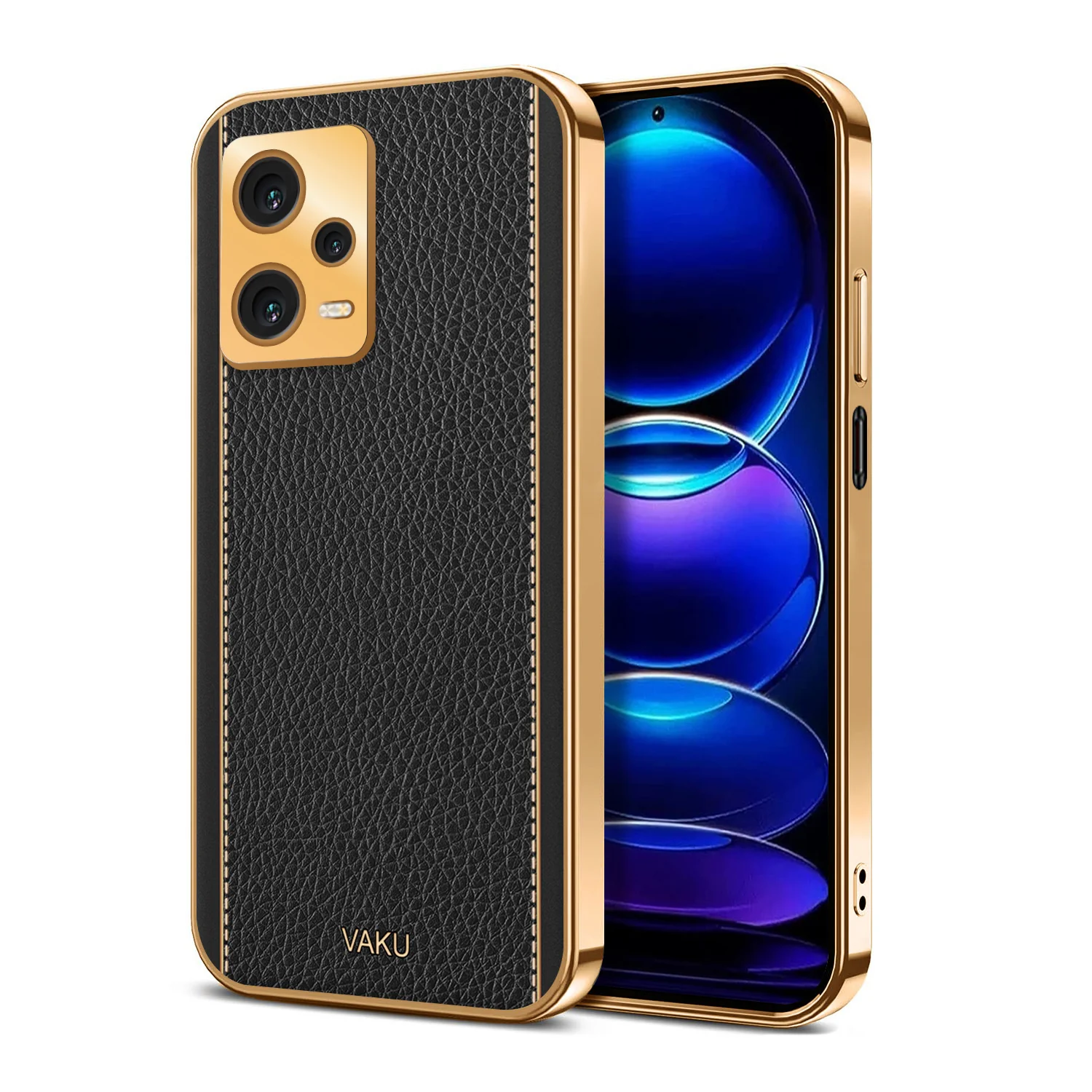 Vaku® Redmi Note 12 Pro Luxemberg Series Leather Stitched Gold Electroplated Soft TPU Back Cover - Image 12