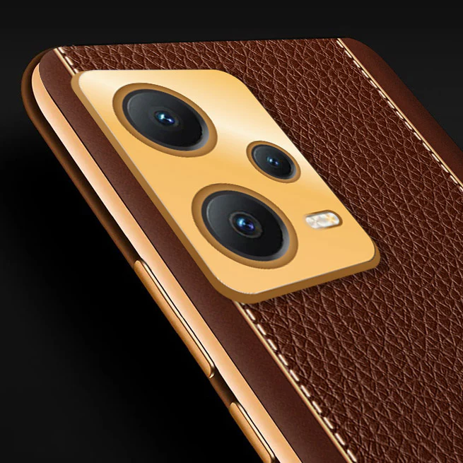 Vaku® Redmi Note 12 Pro Plus 5G Luxemberg Series Leather Stitched Gold Electroplated Soft TPU Back Cover - Image 2