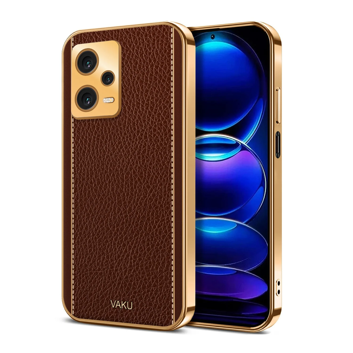 Vaku® Redmi Note 12 Pro Plus 5G Luxemberg Series Leather Stitched Gold Electroplated Soft TPU Back Cover - Image 6