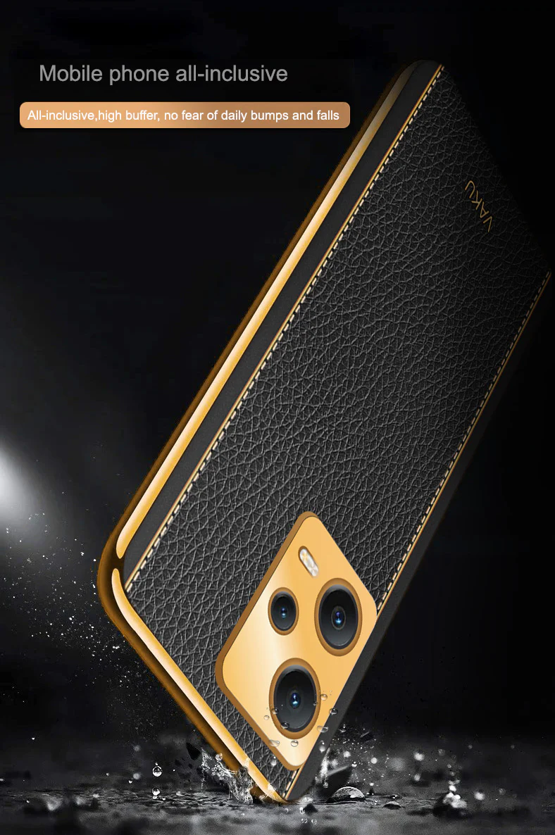 Vaku® Redmi Note 12 Pro Plus 5G Luxemberg Series Leather Stitched Gold Electroplated Soft TPU Back Cover - Image 8