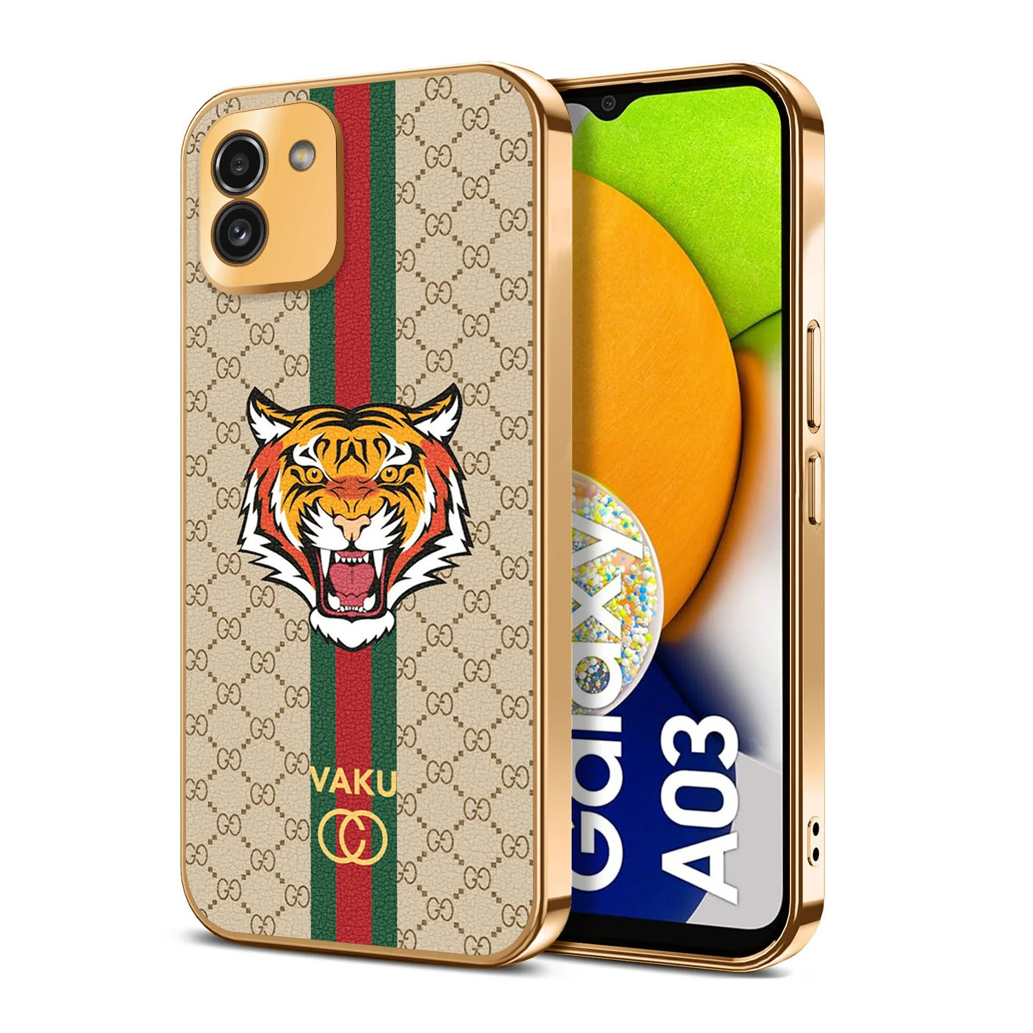 Vaku® Samsung Galaxy A03 Lynx Line Leather Stitched Gold Electroplated Soft TPU Back Cover - Image 17