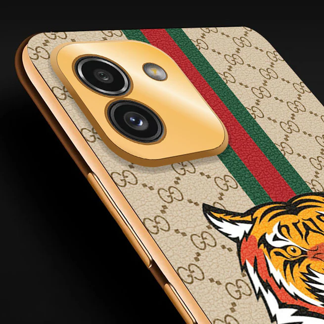 Vaku® Samsung Galaxy A03 Lynx Line Leather Stitched Gold Electroplated Soft TPU Back Cover - Image 2
