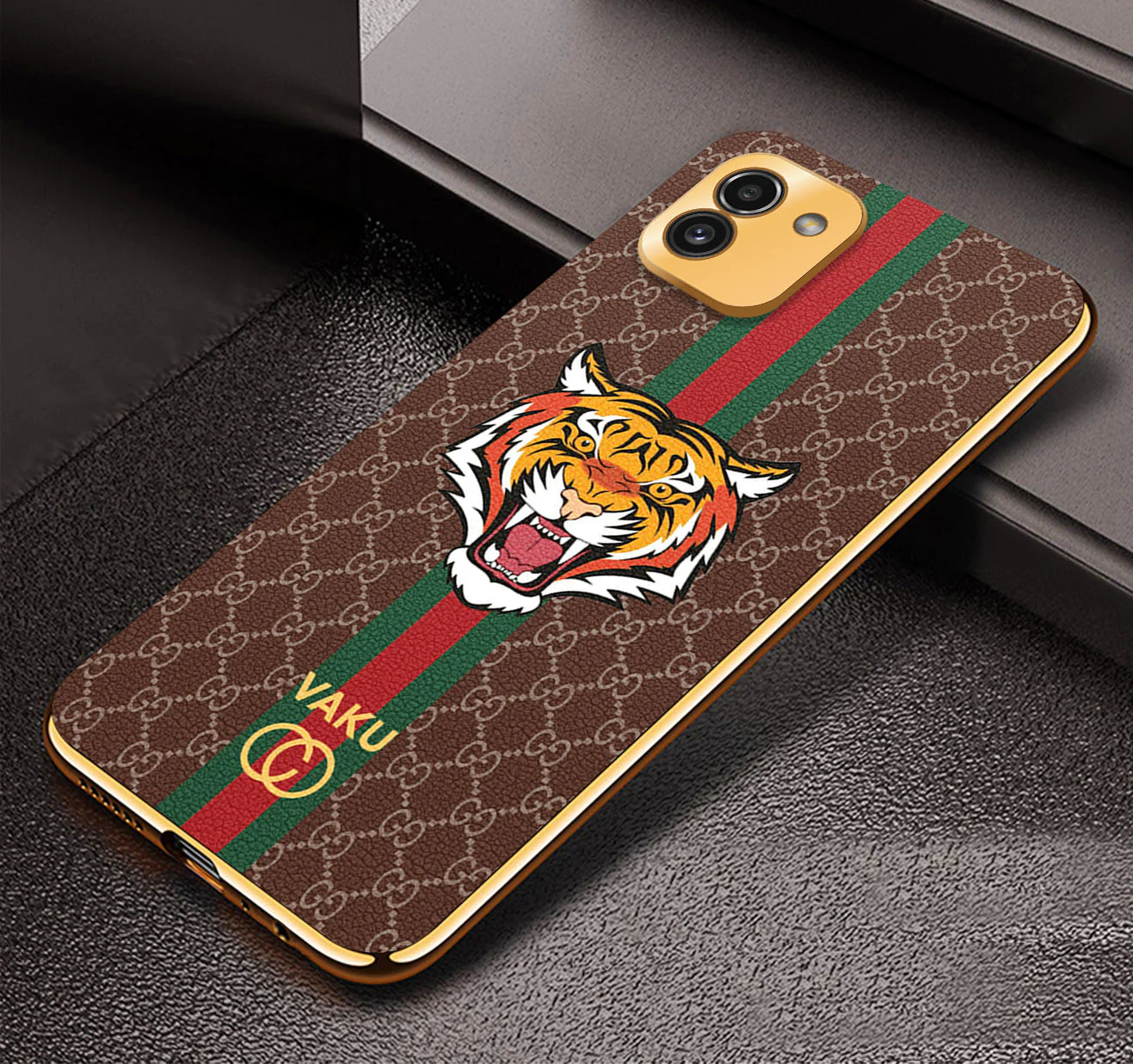 Vaku® Samsung Galaxy A03 Lynx Line Leather Stitched Gold Electroplated Soft TPU Back Cover - Image 3