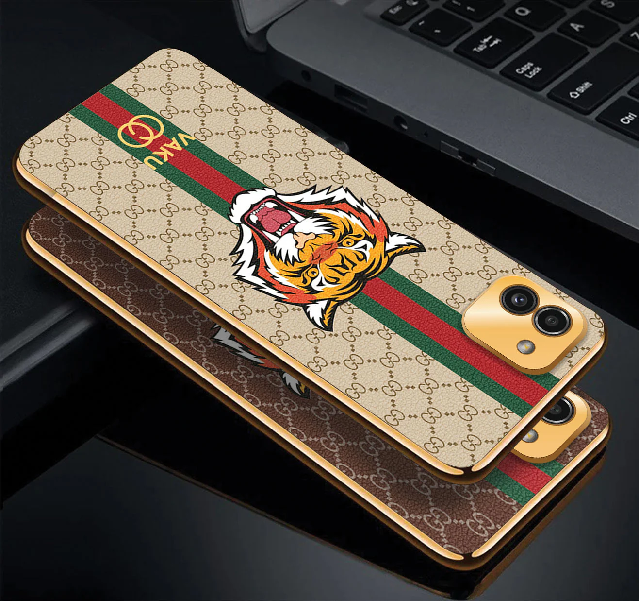 Vaku® Samsung Galaxy A03 Lynx Line Leather Stitched Gold Electroplated Soft TPU Back Cover - Image 4