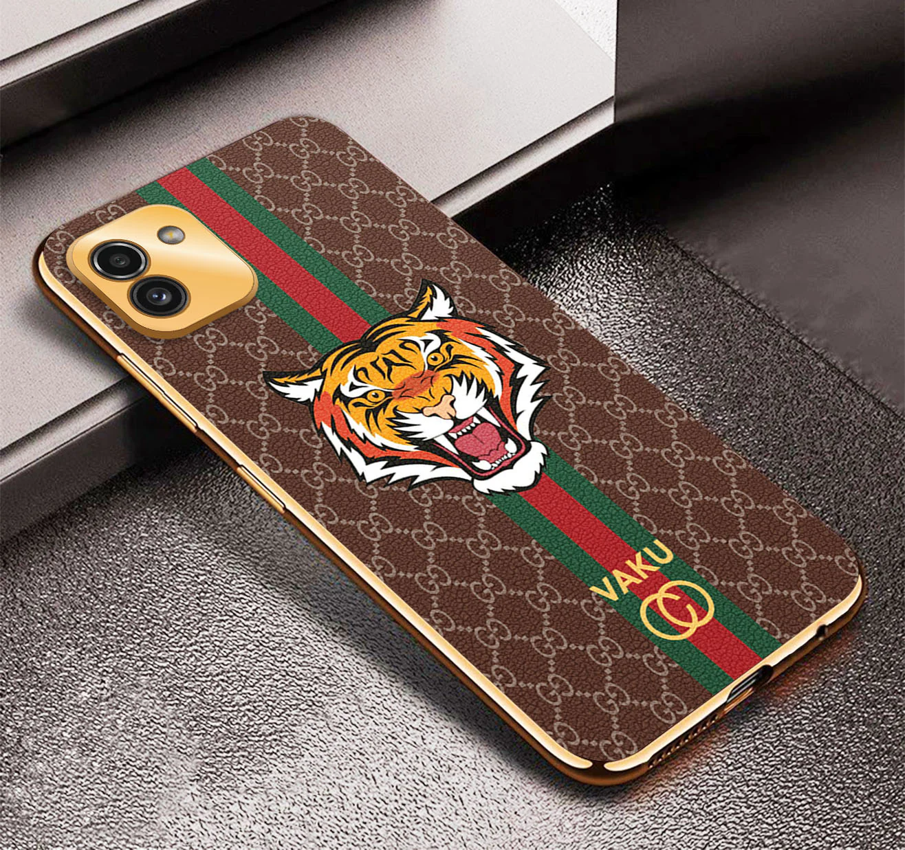Vaku® Samsung Galaxy A03 Lynx Line Leather Stitched Gold Electroplated Soft TPU Back Cover - Image 5