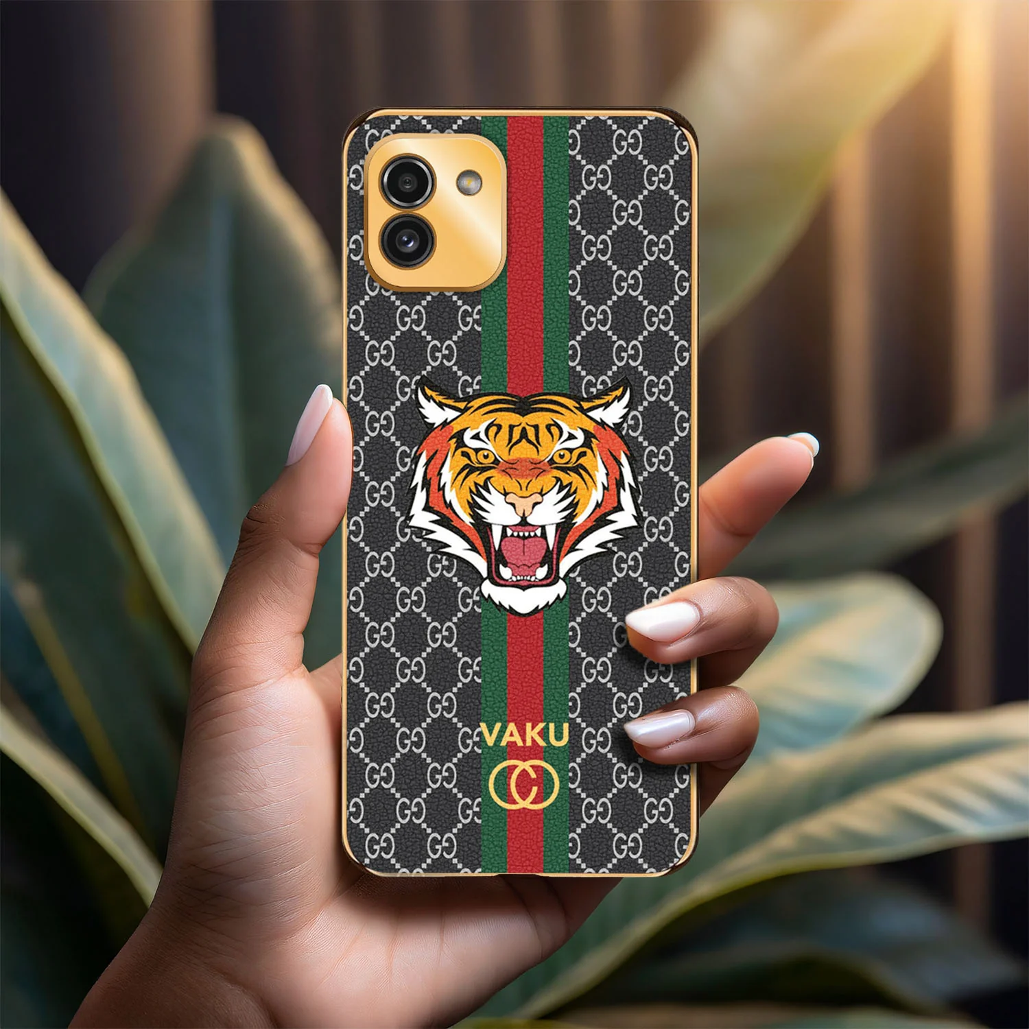 Vaku® Samsung Galaxy A03 Lynx Line Leather Stitched Gold Electroplated Soft TPU Back Cover - Image 6