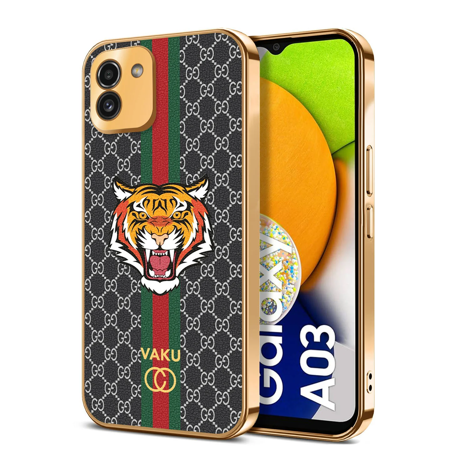 Vaku® Samsung Galaxy A03 Lynx Line Leather Stitched Gold Electroplated Soft TPU Back Cover - Image 7