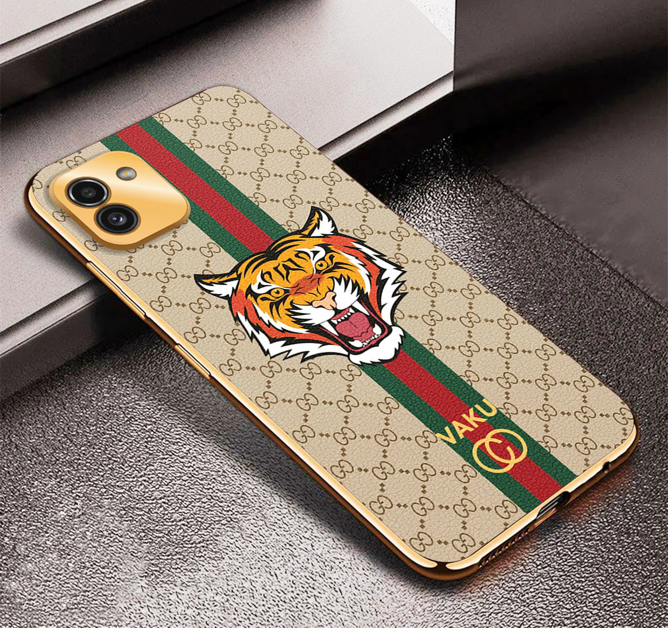 Vaku® Samsung Galaxy A03 Lynx Line Leather Stitched Gold Electroplated Soft TPU Back Cover - Image 9