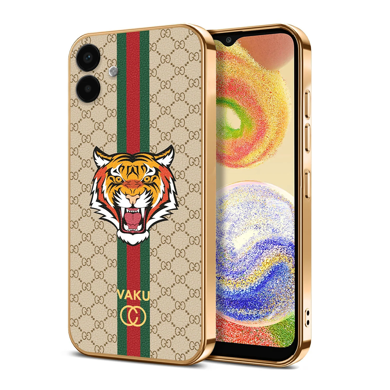 Vaku® Samsung Galaxy A04e Lynx Line Leather Stitched Gold Electroplated Soft TPU Back Cover Case - Image 10