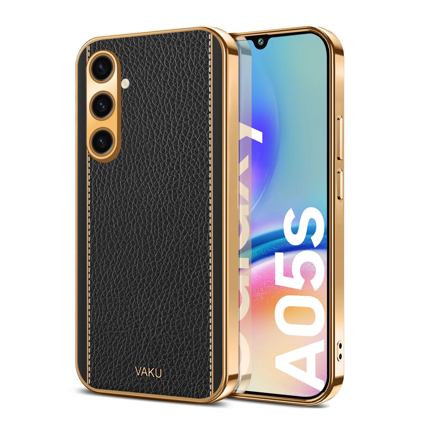 Vaku® Samsung Galaxy A04s Luxemberg Series Leather Stitched Gold Electroplated Soft TPU Back Cover - Image 13