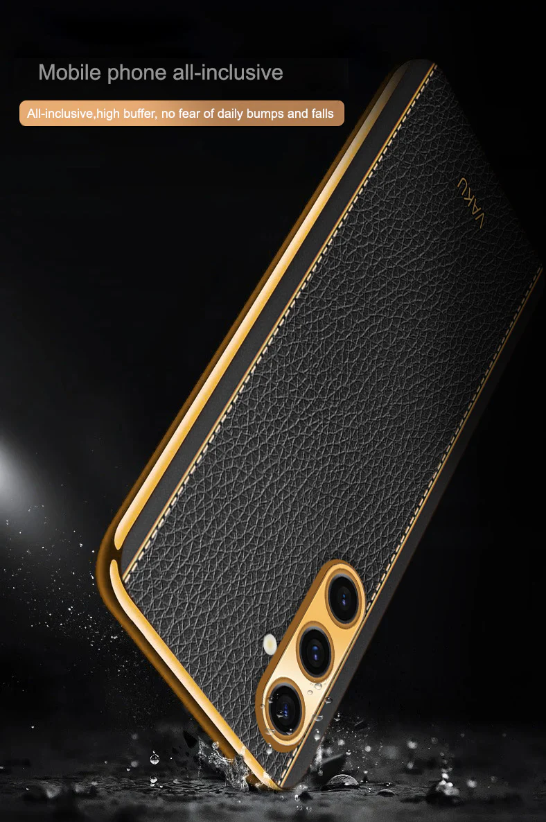 Vaku® Samsung Galaxy A04s Luxemberg Series Leather Stitched Gold Electroplated Soft TPU Back Cover - Image 7