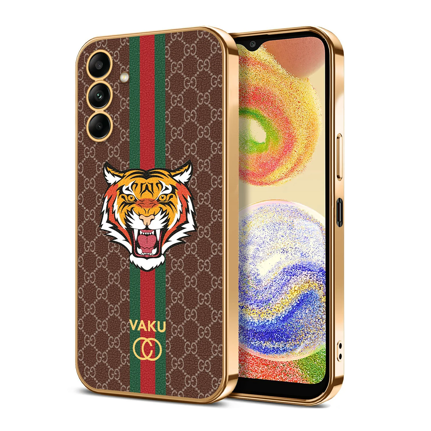Vaku® Samsung Galaxy A04s Lynx Line Leather Stitched Gold Electroplated Soft TPU Back Cover Case - Image 10