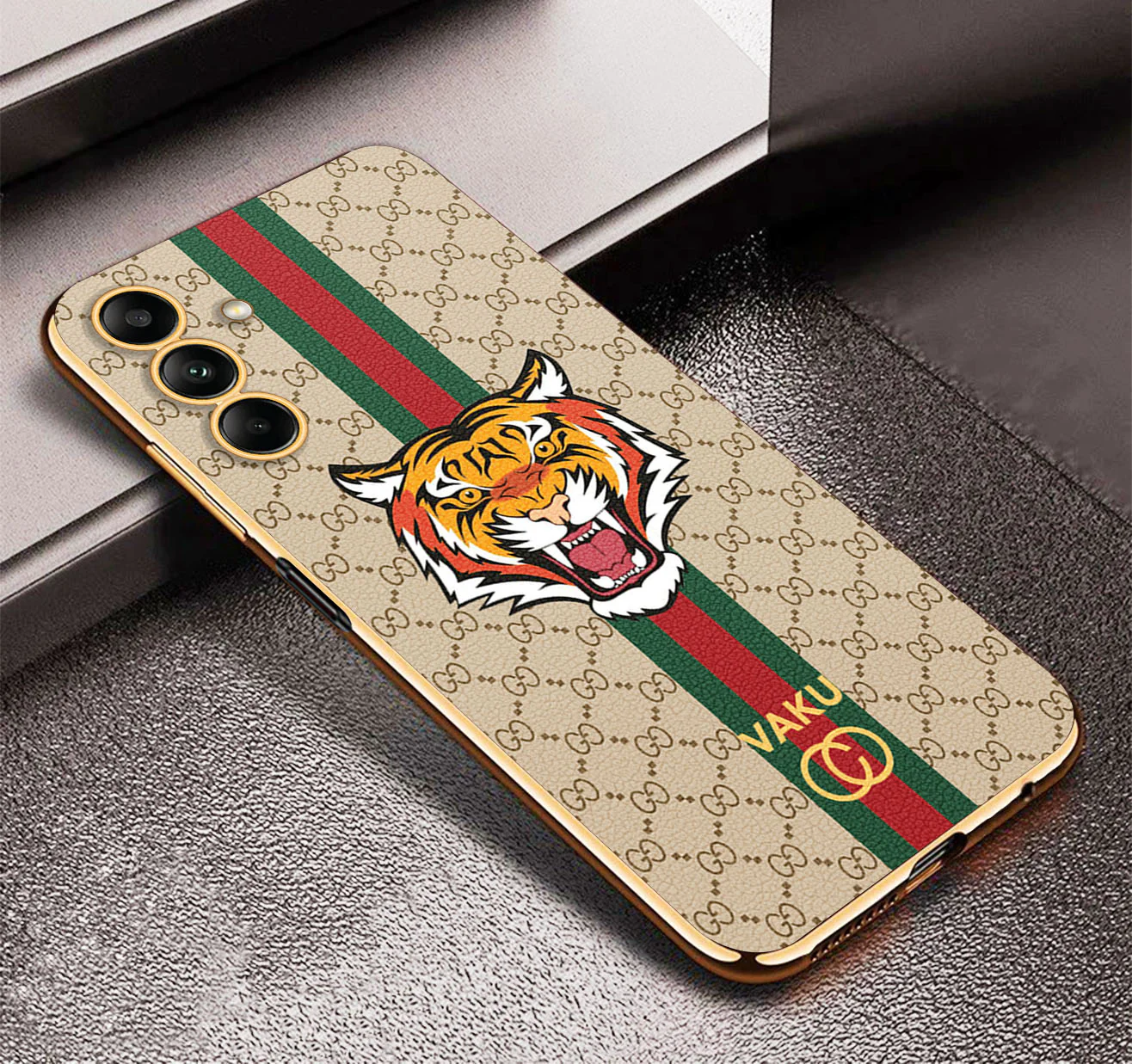 Vaku® Samsung Galaxy A04s Lynx Line Leather Stitched Gold Electroplated Soft TPU Back Cover Case - Image 12