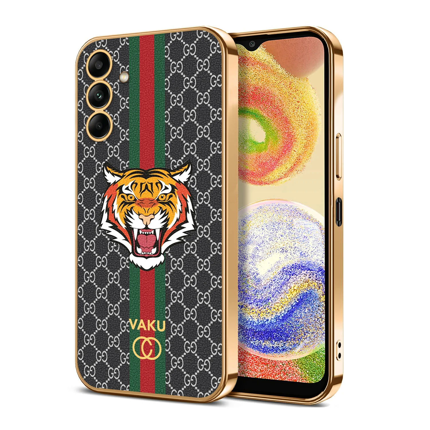 Vaku® Samsung Galaxy A04s Lynx Line Leather Stitched Gold Electroplated Soft TPU Back Cover Case - Image 15