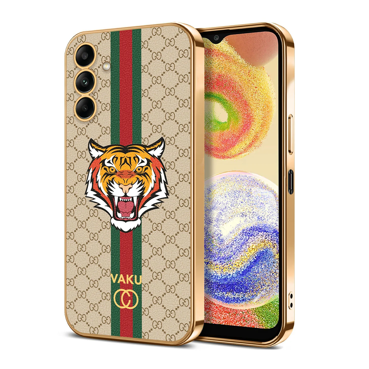 Vaku® Samsung Galaxy A04s Lynx Line Leather Stitched Gold Electroplated Soft TPU Back Cover Case - Image 18