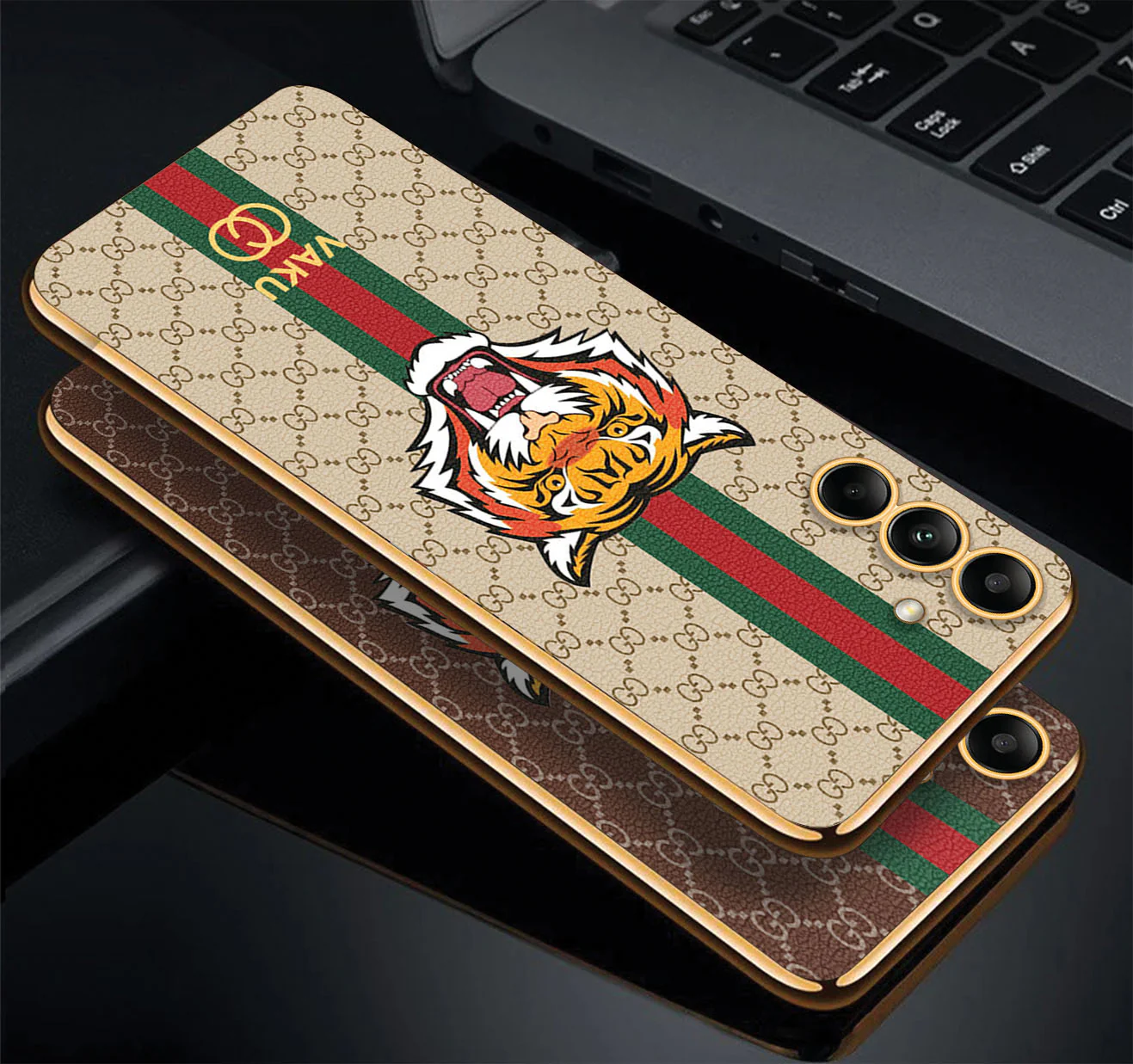 Vaku® Samsung Galaxy A04s Lynx Line Leather Stitched Gold Electroplated Soft TPU Back Cover Case - Image 5