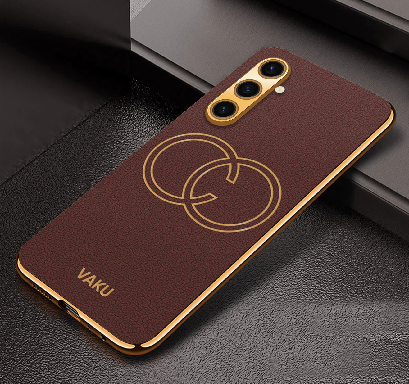 Vaku® Samsung Galaxy A04s Skylar Leather Pattern Gold Electroplated Soft TPU Back Cover - Image 10