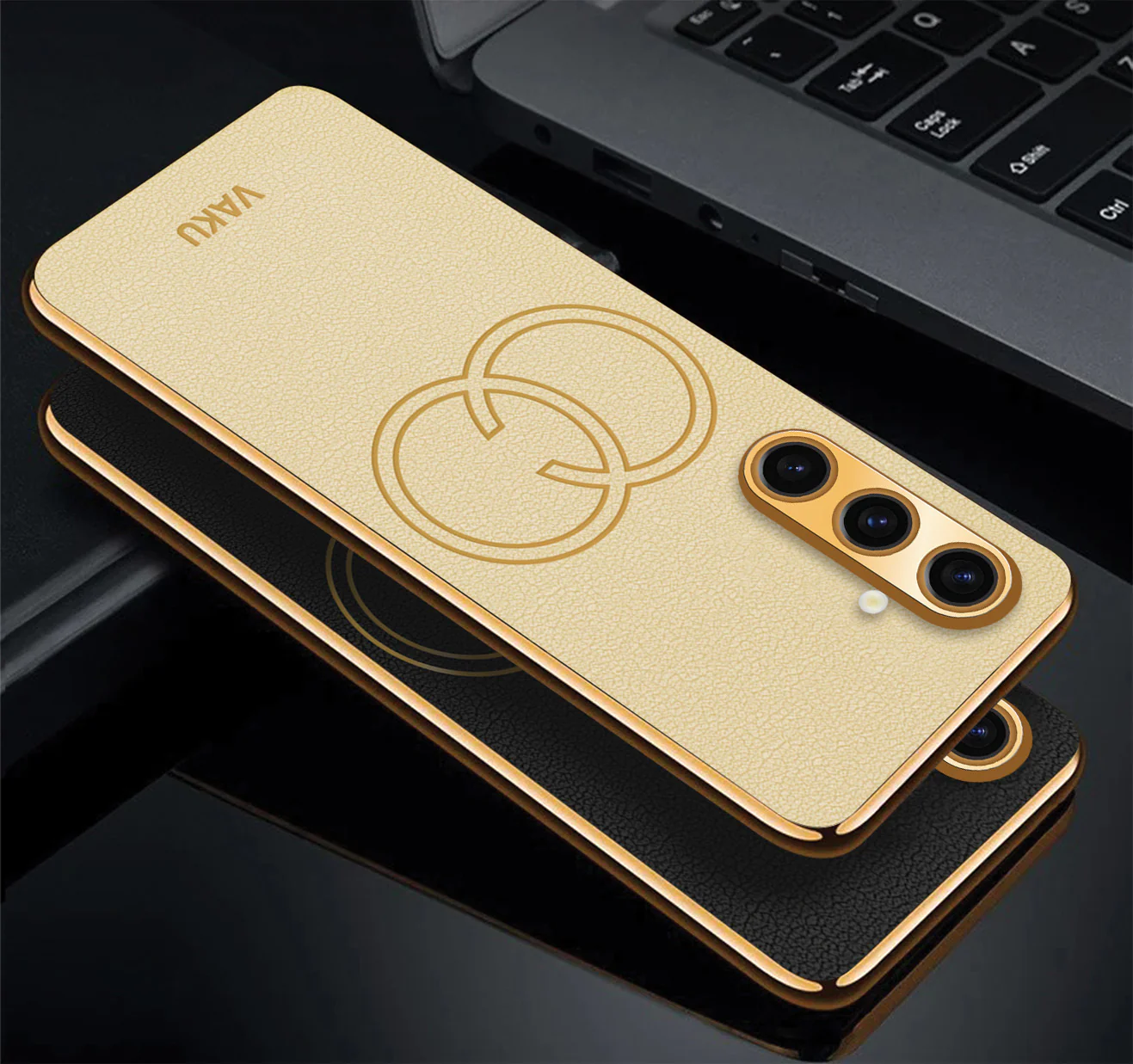 Vaku® Samsung Galaxy A04s Skylar Leather Pattern Gold Electroplated Soft TPU Back Cover - Image 3