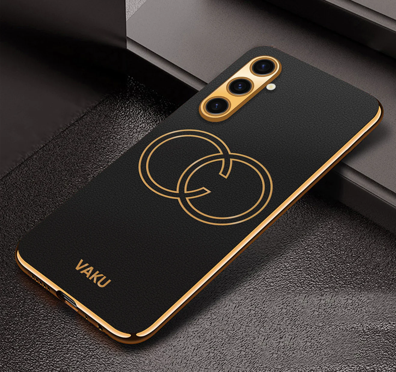 Vaku® Samsung Galaxy A04s Skylar Leather Pattern Gold Electroplated Soft TPU Back Cover - Image 4