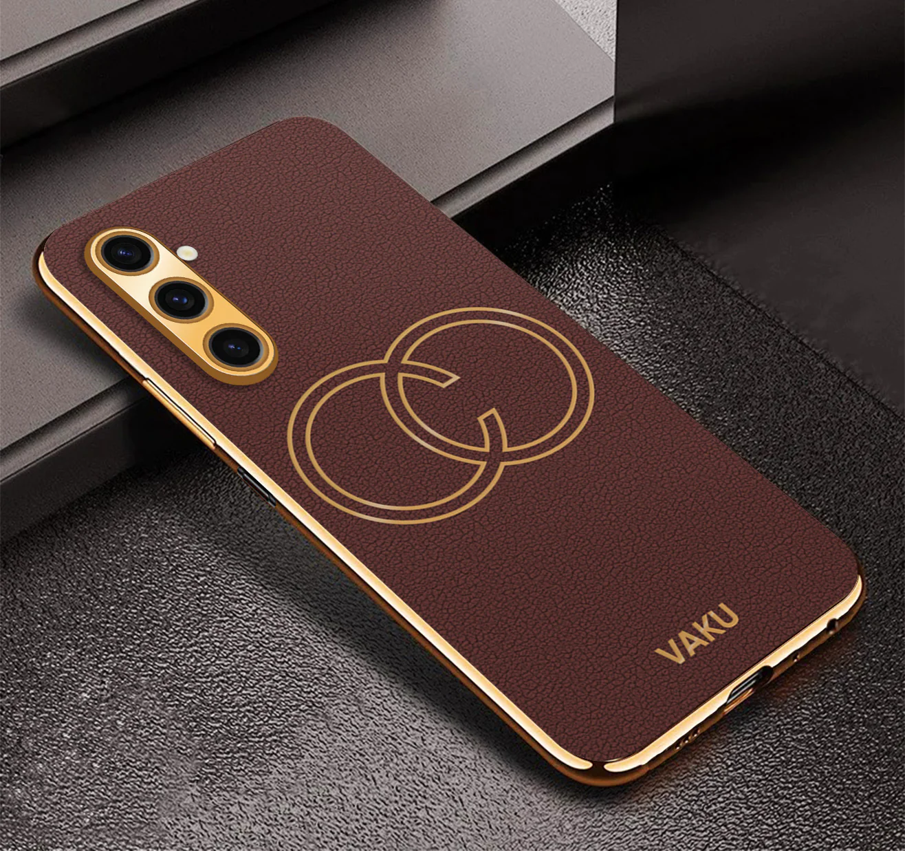 Vaku® Samsung Galaxy A04s Skylar Leather Pattern Gold Electroplated Soft TPU Back Cover - Image 5