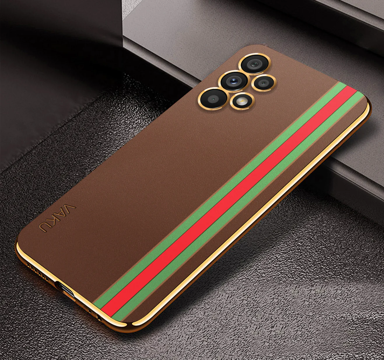 Vaku ® Samsung Galaxy A13 Felix Line Leather Stitched Gold Electroplated Soft TPU Back Cover