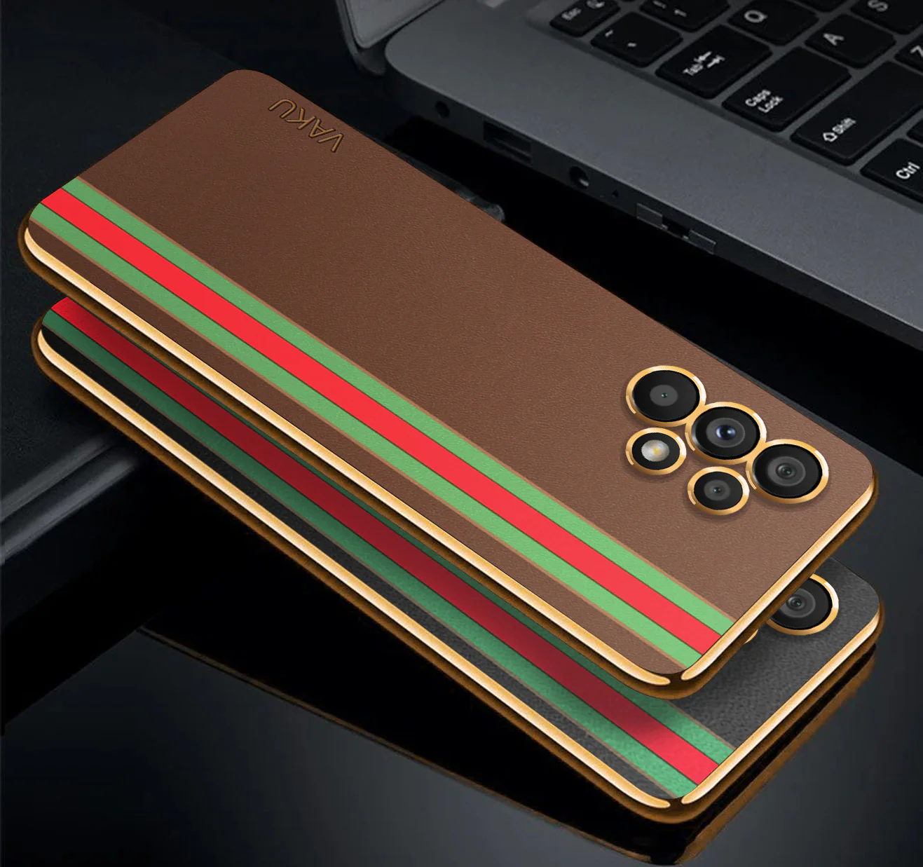Vaku ® Samsung Galaxy A13 Felix Line Leather Stitched Gold Electroplated Soft TPU Back Cover - Image 12
