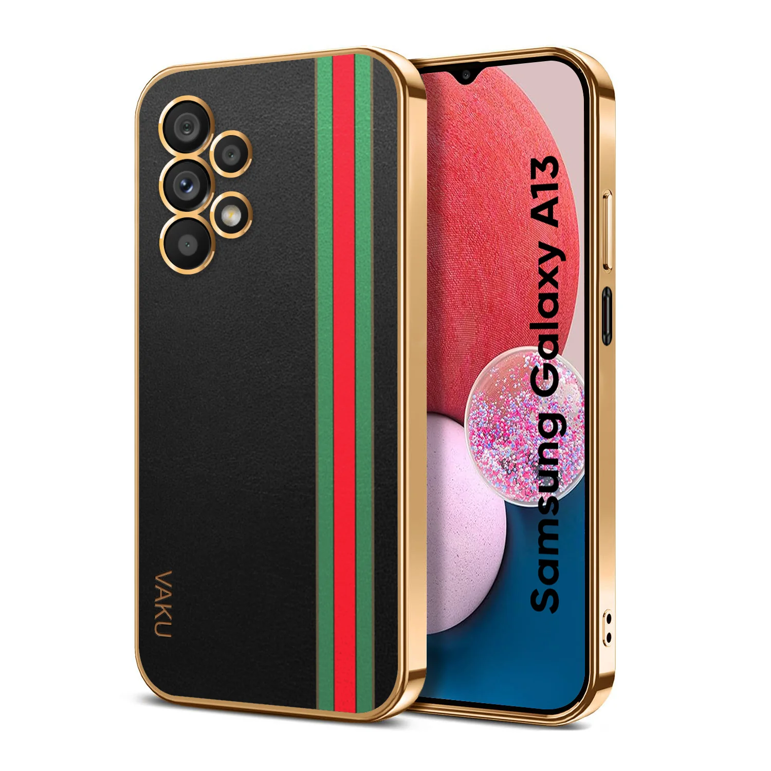 Vaku ® Samsung Galaxy A13 Felix Line Leather Stitched Gold Electroplated Soft TPU Back Cover - Image 14