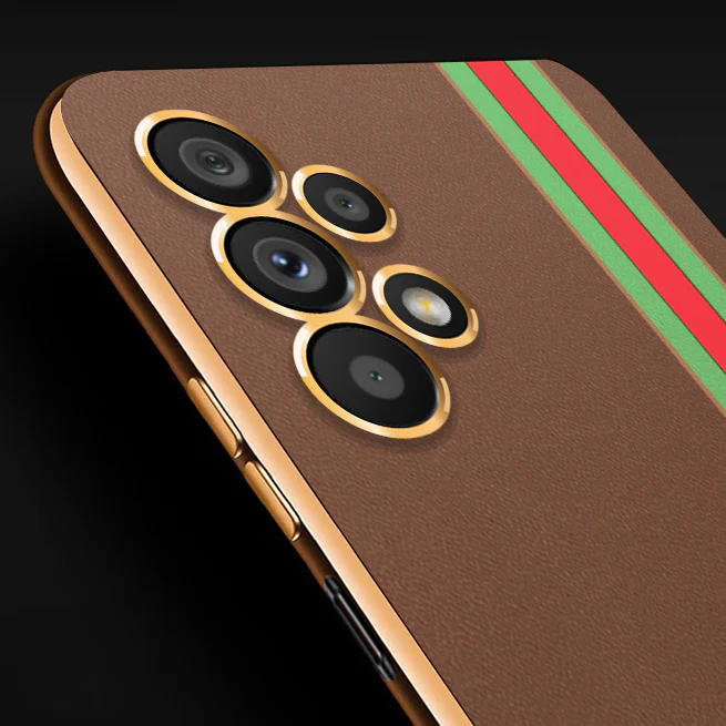 Vaku ® Samsung Galaxy A13 Felix Line Leather Stitched Gold Electroplated Soft TPU Back Cover - Image 2