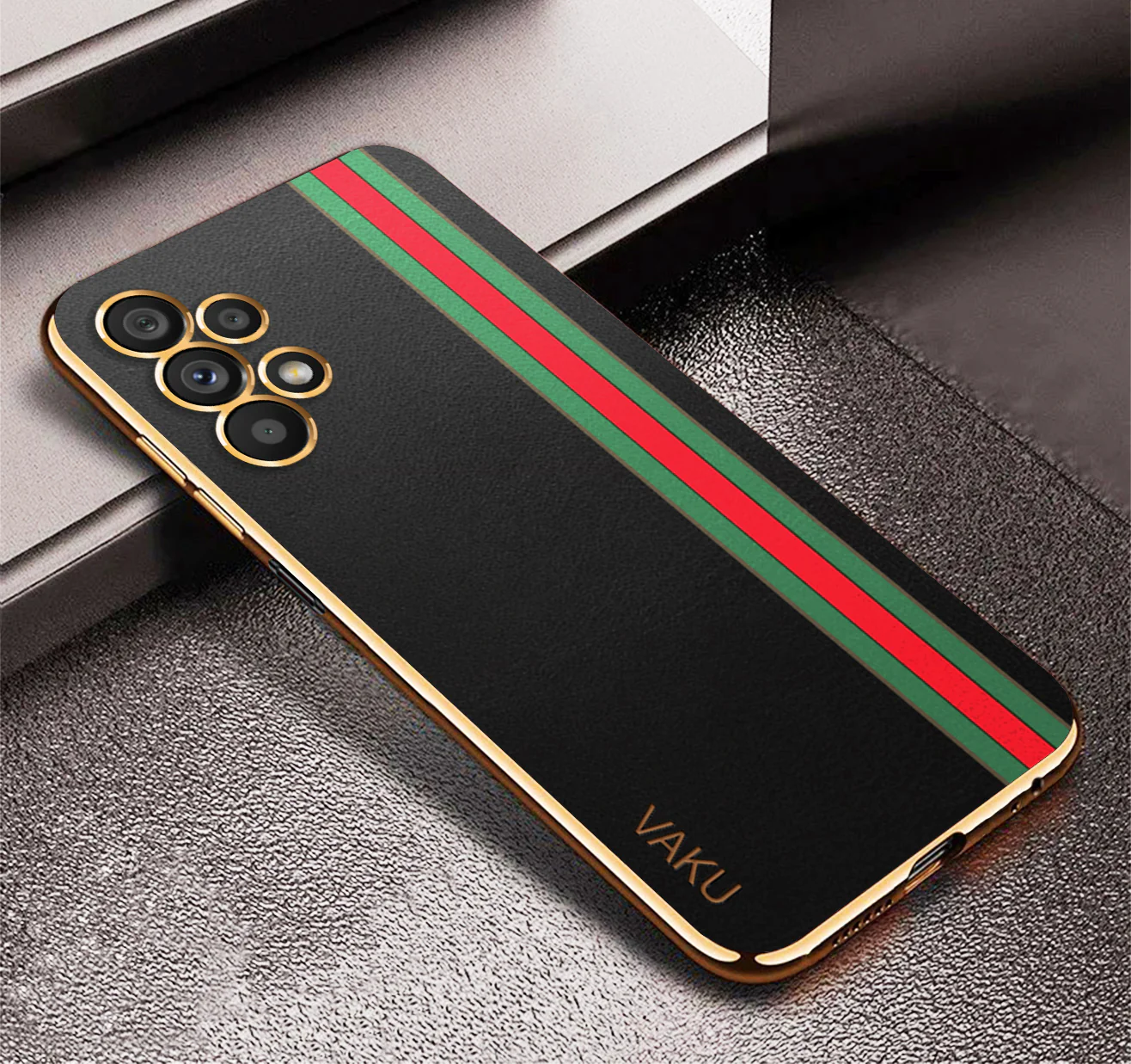 Vaku ® Samsung Galaxy A13 Felix Line Leather Stitched Gold Electroplated Soft TPU Back Cover - Image 9