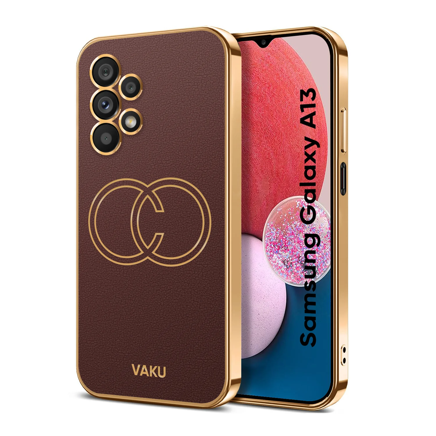 Vaku ® Samsung Galaxy A13 Skylar Leather Pattern Gold Electroplated Soft TPU Back Cover - Image 10