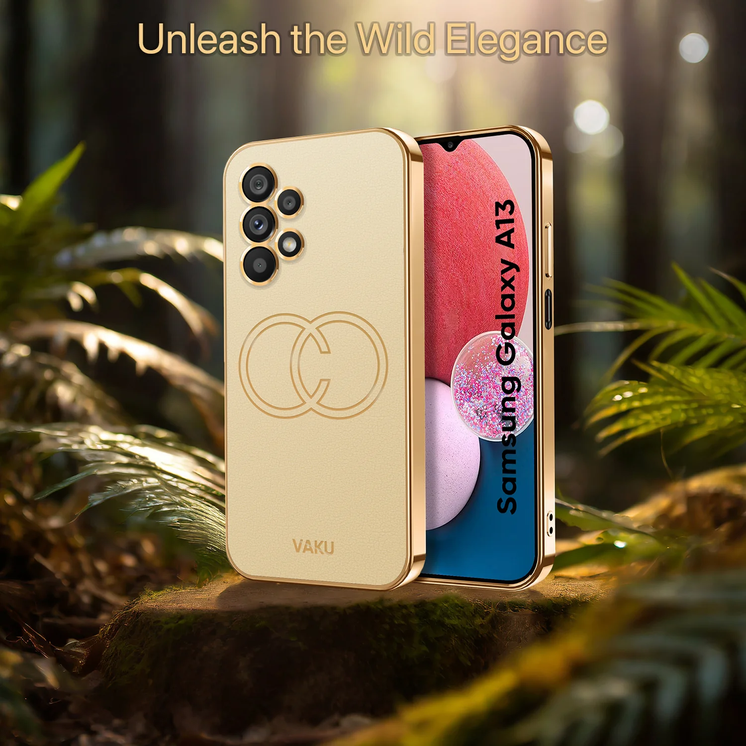 Vaku ® Samsung Galaxy A13 Skylar Leather Pattern Gold Electroplated Soft TPU Back Cover - Image 12