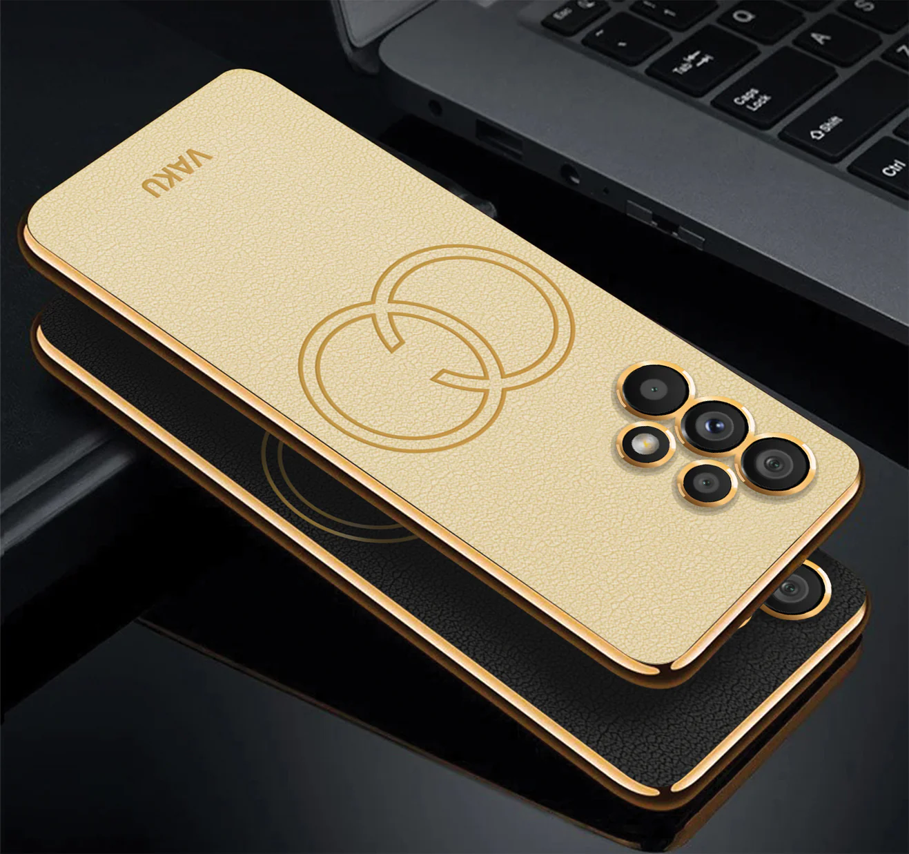 Vaku ® Samsung Galaxy A13 Skylar Leather Pattern Gold Electroplated Soft TPU Back Cover - Image 3