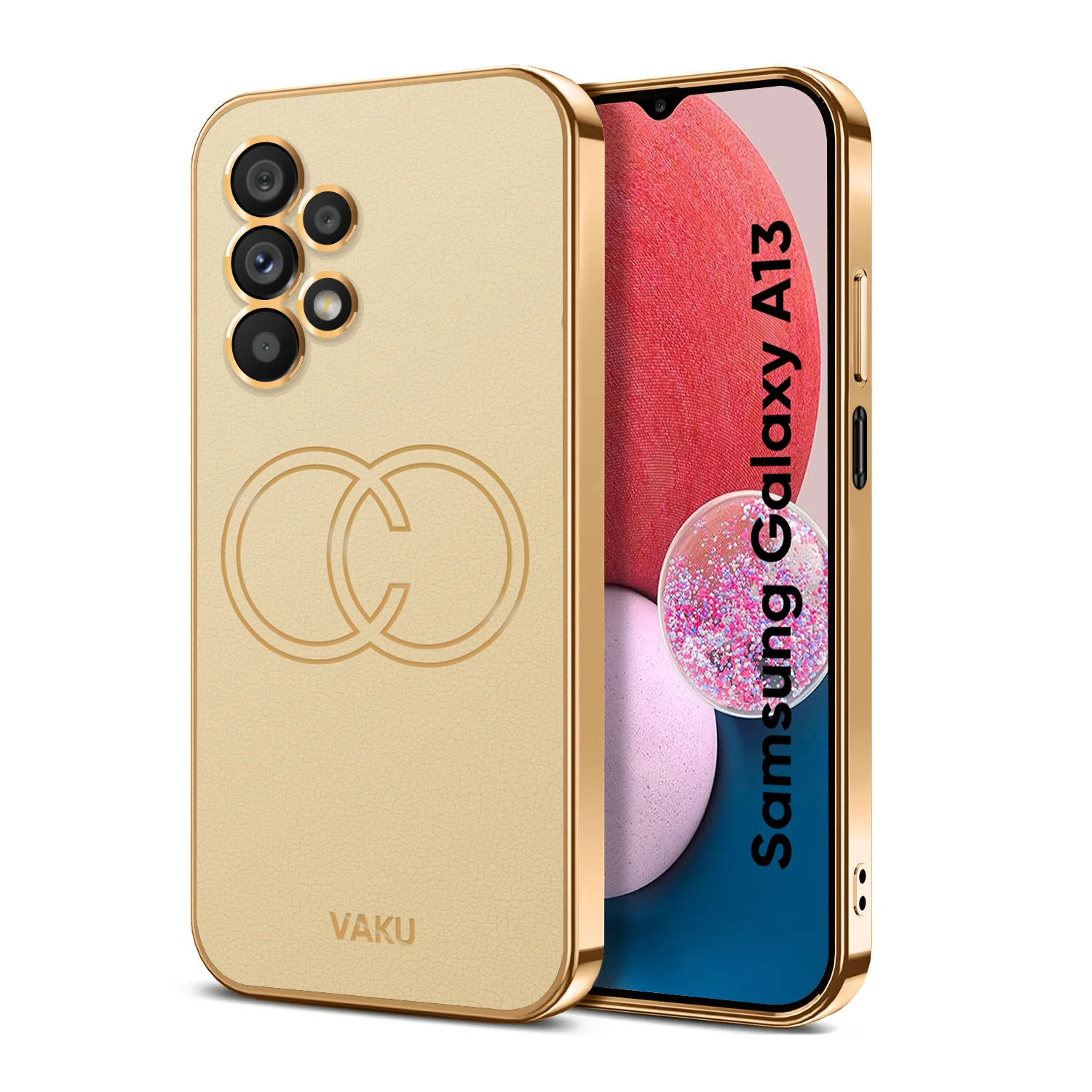 Vaku ® Samsung Galaxy A13 Skylar Leather Pattern Gold Electroplated Soft TPU Back Cover - Image 4