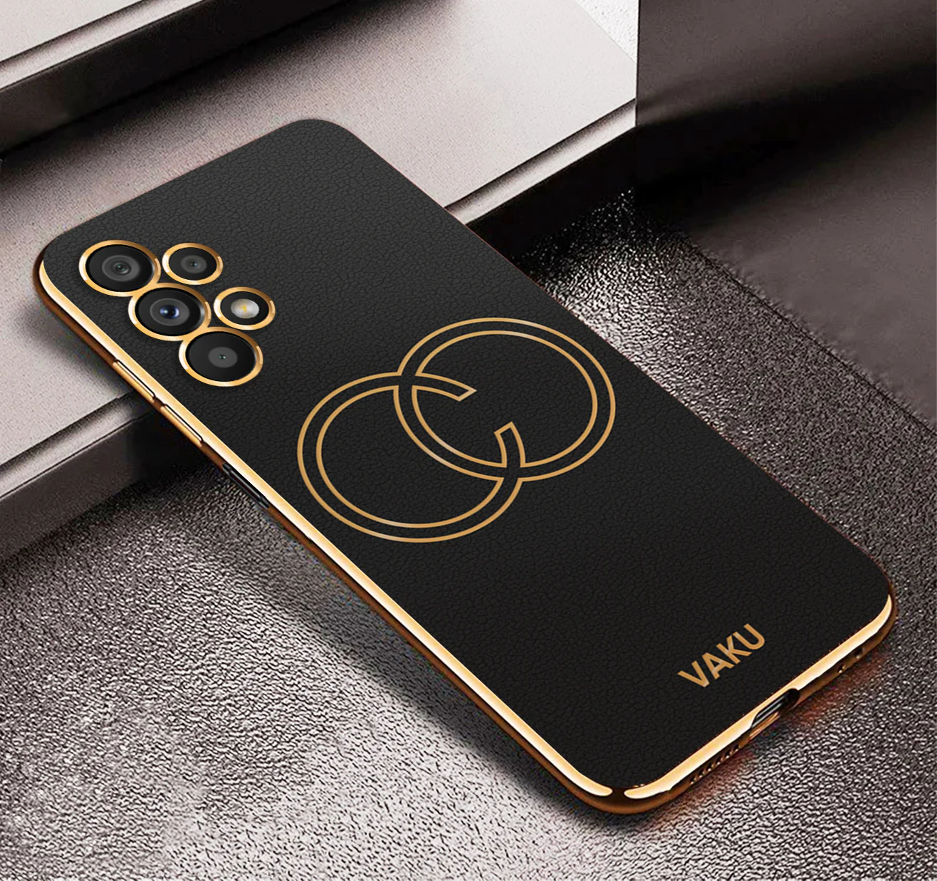 Vaku ® Samsung Galaxy A13 Skylar Leather Pattern Gold Electroplated Soft TPU Back Cover - Image 5
