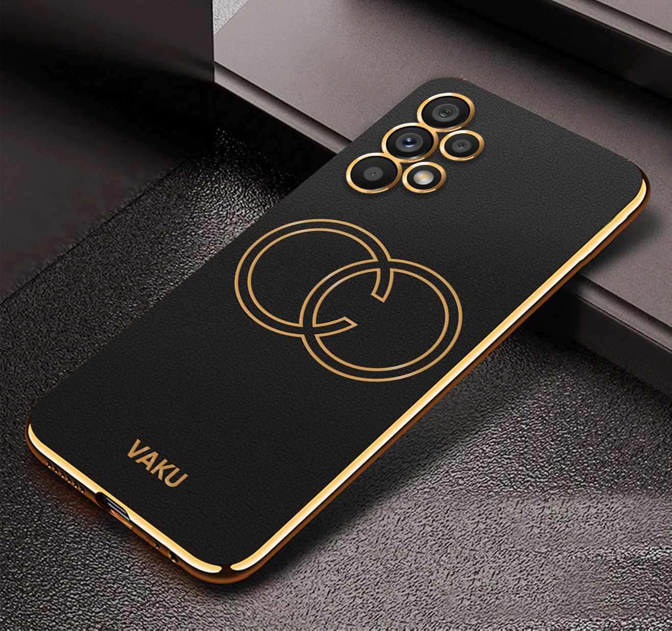 Vaku ® Samsung Galaxy A13 Skylar Leather Pattern Gold Electroplated Soft TPU Back Cover - Image 6