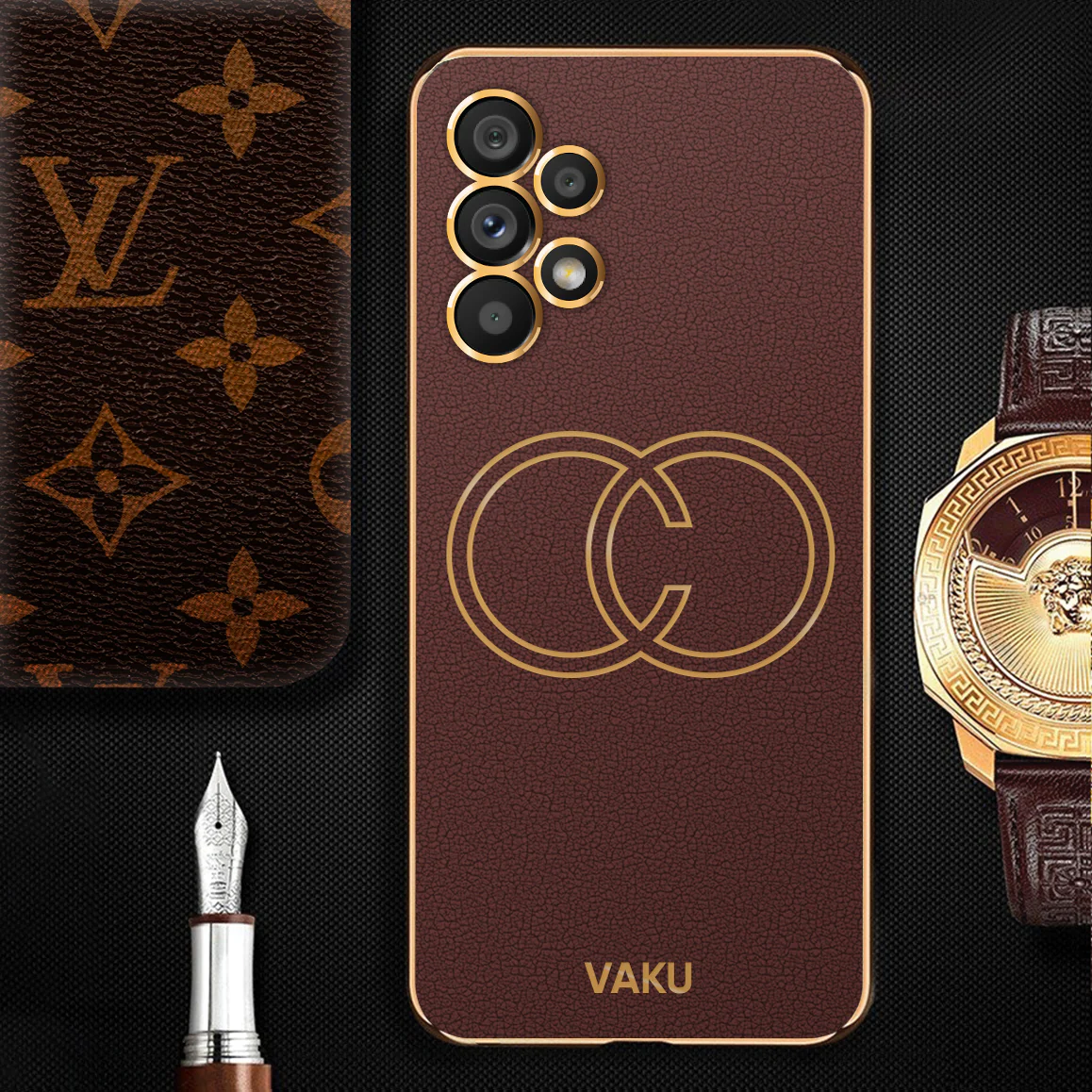 Vaku ® Samsung Galaxy A13 Skylar Leather Pattern Gold Electroplated Soft TPU Back Cover - Image 9
