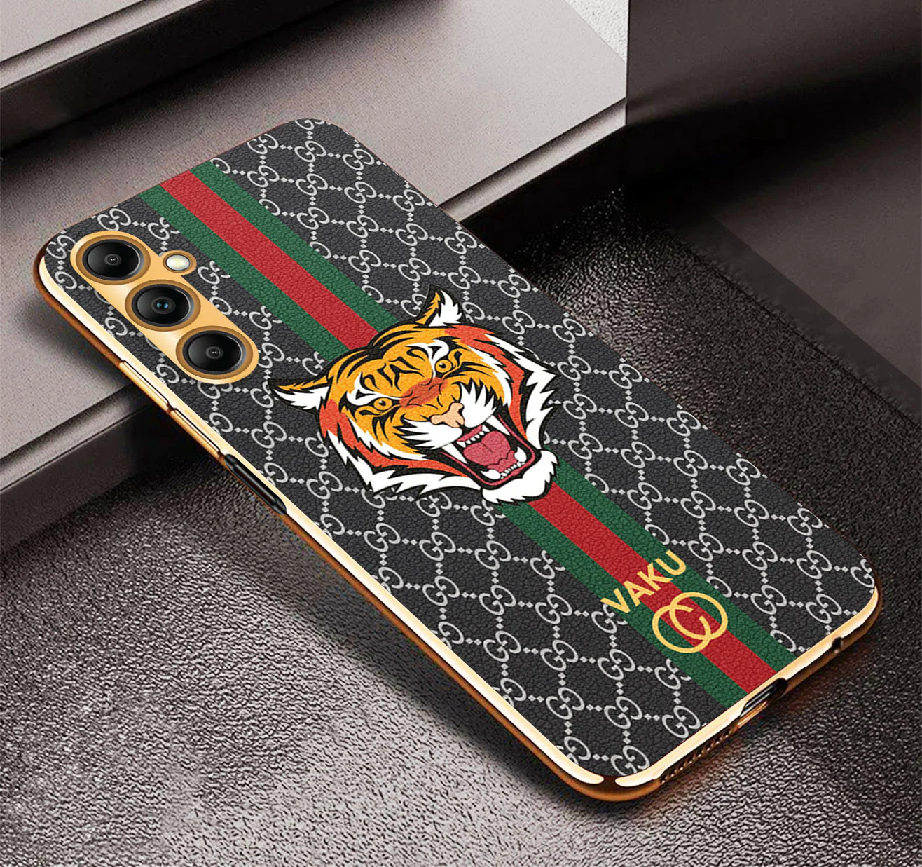 Vaku® Samsung Galaxy A14 5G Lynx Leather Stitched Gold Electroplated Soft TPU Back Cover Case - Image 11