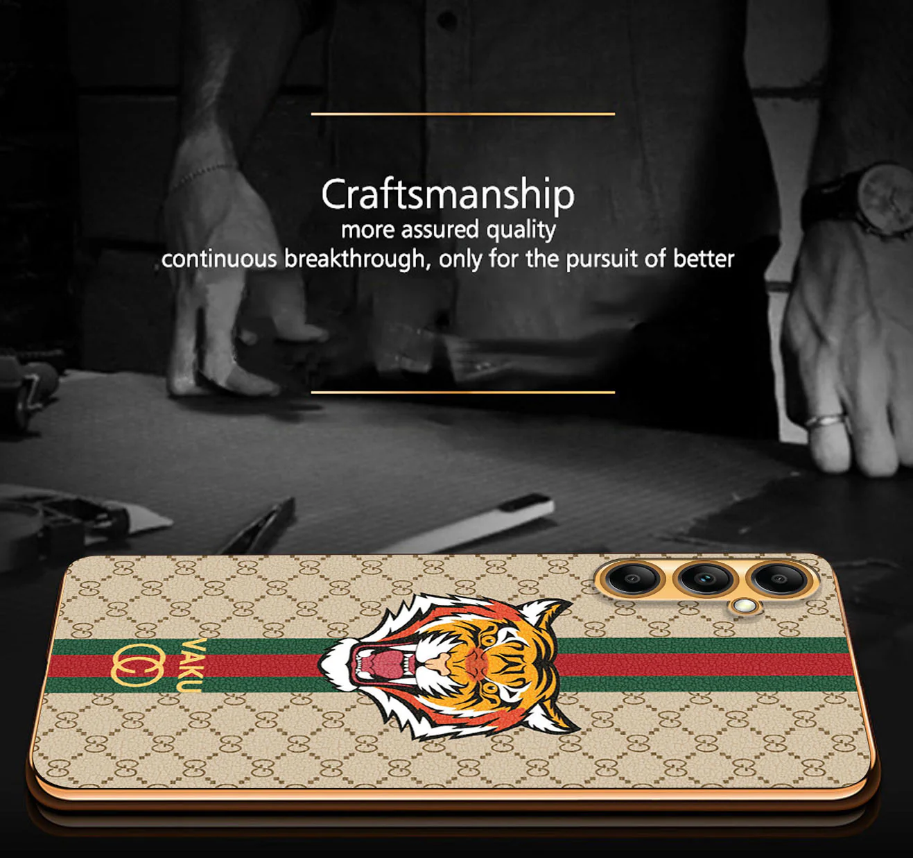 Vaku® Samsung Galaxy A14 5G Lynx Leather Stitched Gold Electroplated Soft TPU Back Cover Case - Image 14