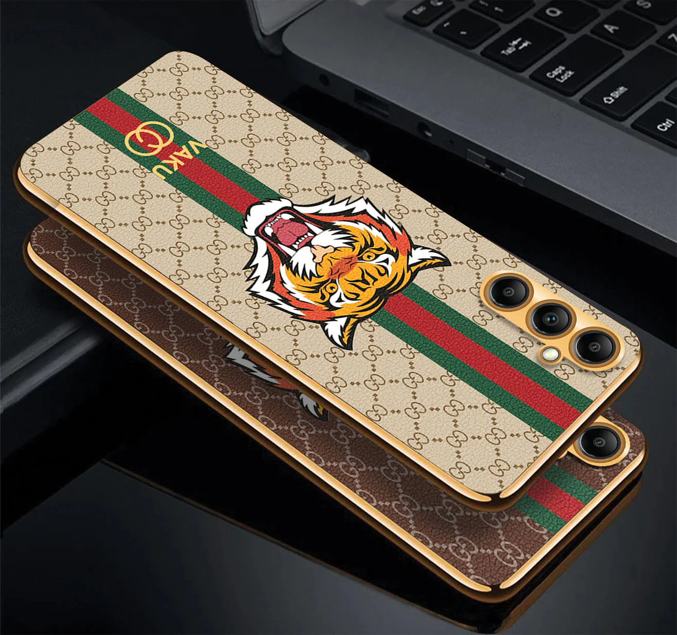 Vaku® Samsung Galaxy A14 5G Lynx Leather Stitched Gold Electroplated Soft TPU Back Cover Case - Image 3