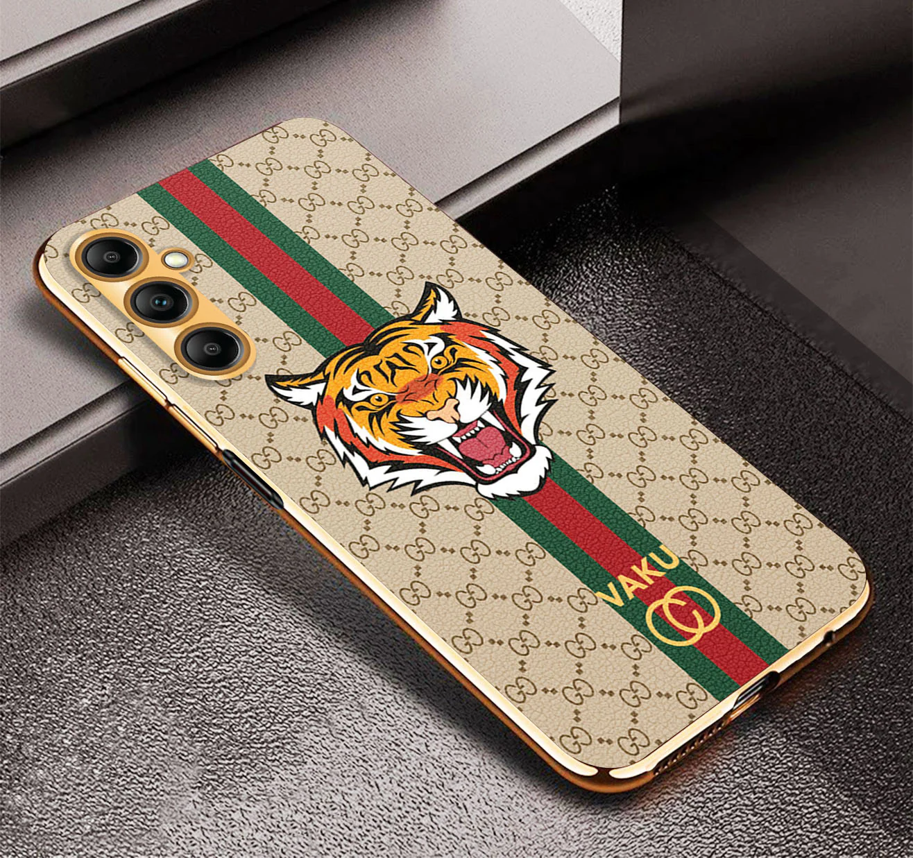 Vaku® Samsung Galaxy A14 5G Lynx Leather Stitched Gold Electroplated Soft TPU Back Cover Case - Image 7