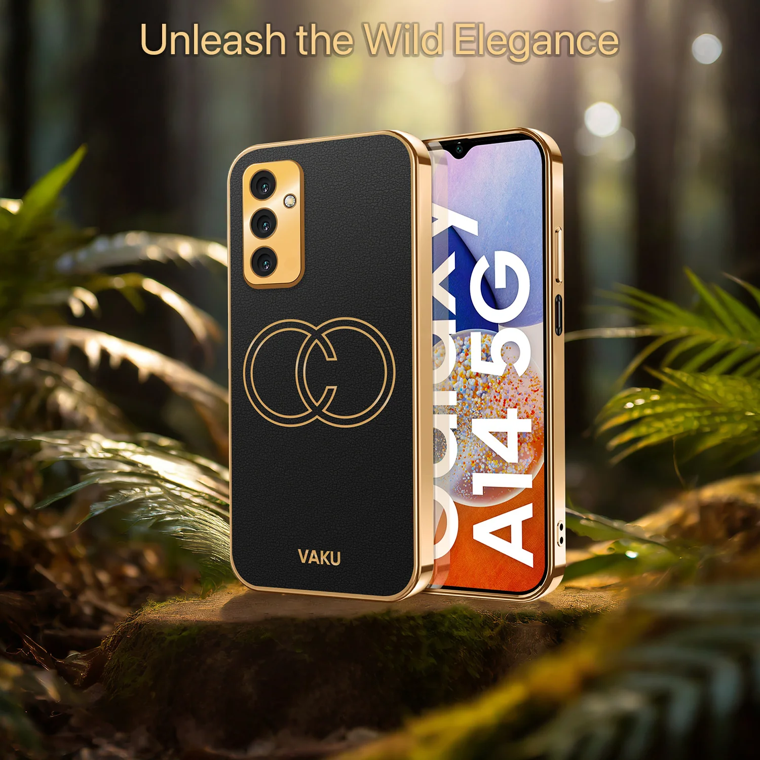 Vaku® Samsung Galaxy A14 5G Skylar Leather Pattern Gold Electroplated Soft TPU Back Cover - Image 11