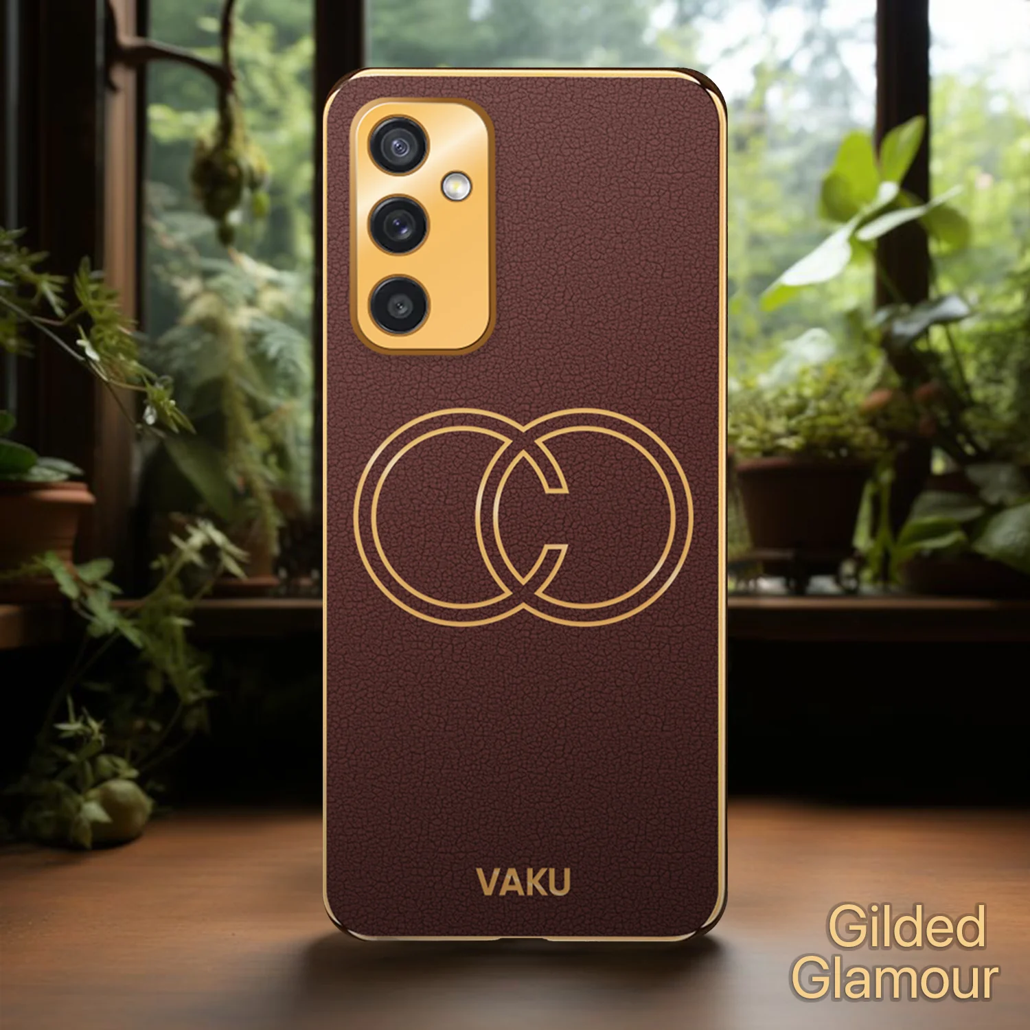 Vaku® Samsung Galaxy A14 5G Skylar Leather Pattern Gold Electroplated Soft TPU Back Cover - Image 12