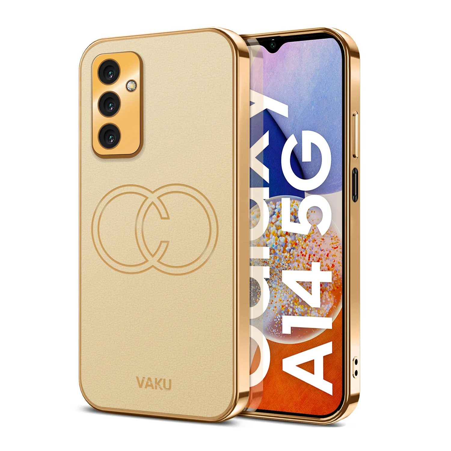 Vaku® Samsung Galaxy A14 5G Skylar Leather Pattern Gold Electroplated Soft TPU Back Cover - Image 6