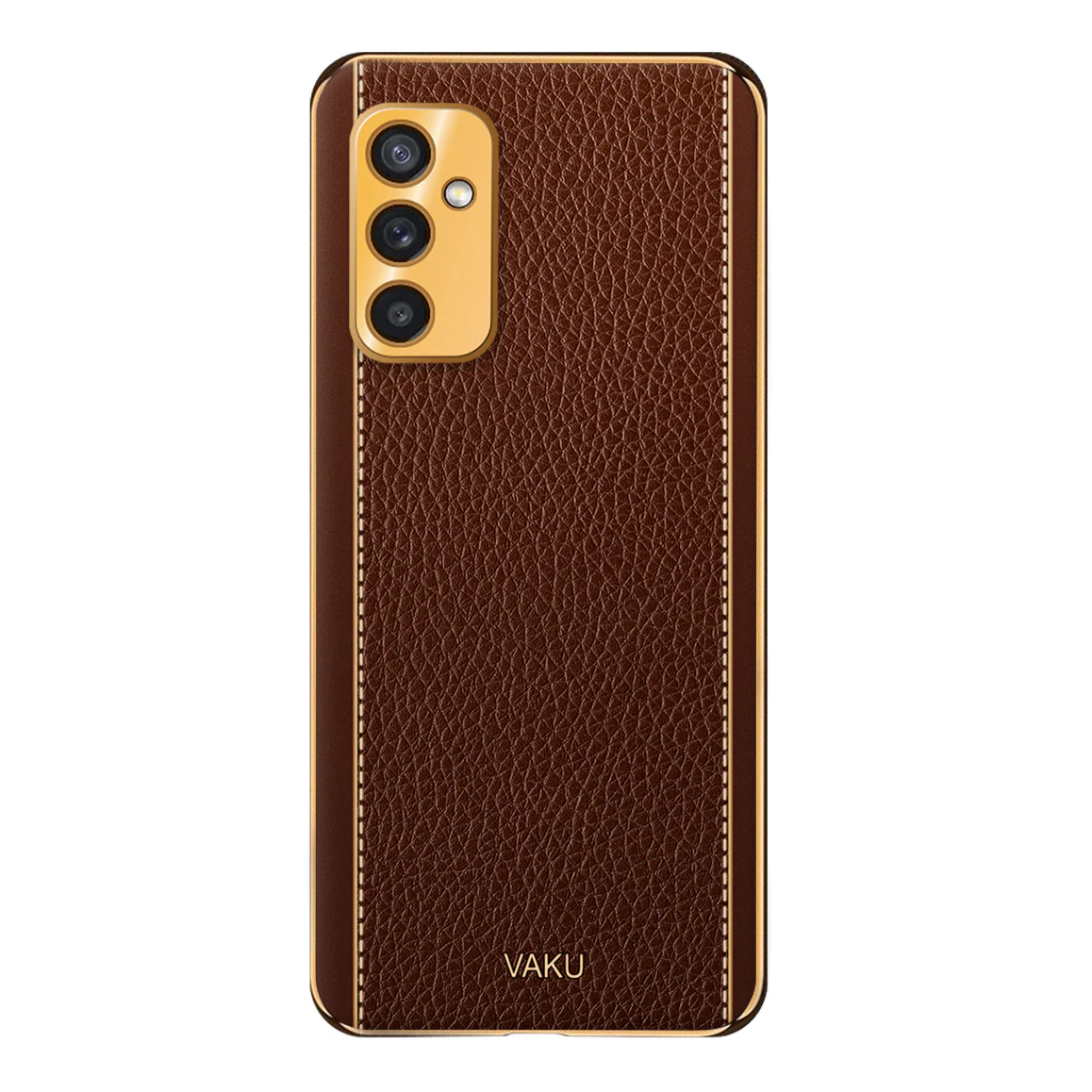 Vaku® Samsung Galaxy A14 Luxemberg Series Leather Stitched Gold Electroplated Soft TPU Back Cover - Image 12