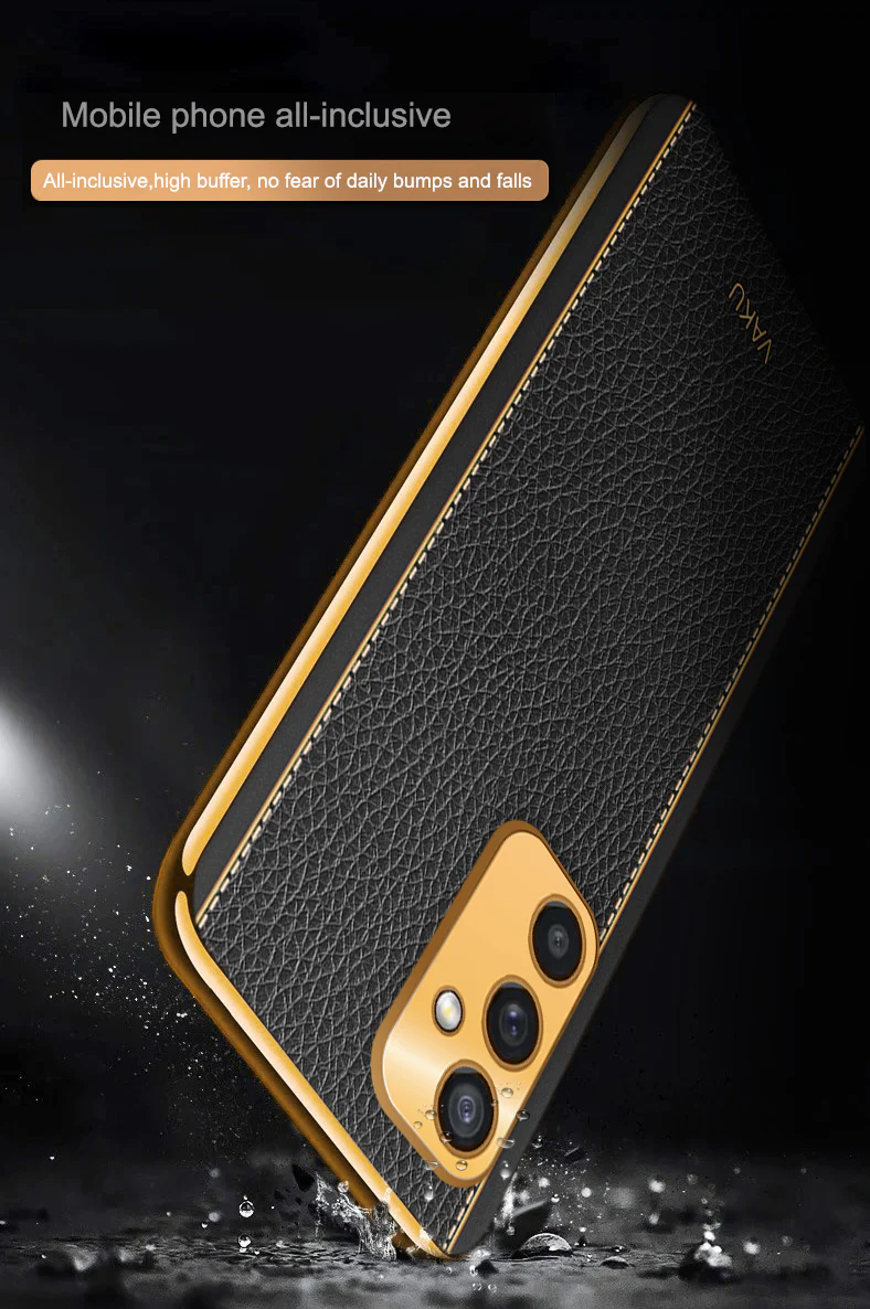 Vaku® Samsung Galaxy A14 Luxemberg Series Leather Stitched Gold Electroplated Soft TPU Back Cover - Image 15
