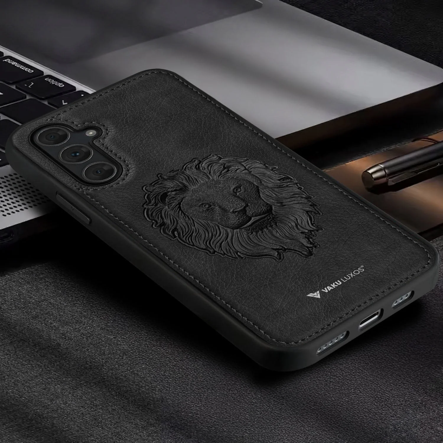 Vaku ® Samsung Galaxy A15 5G Lion Embossed Luxury Designer Leather Back Cover - Image 11