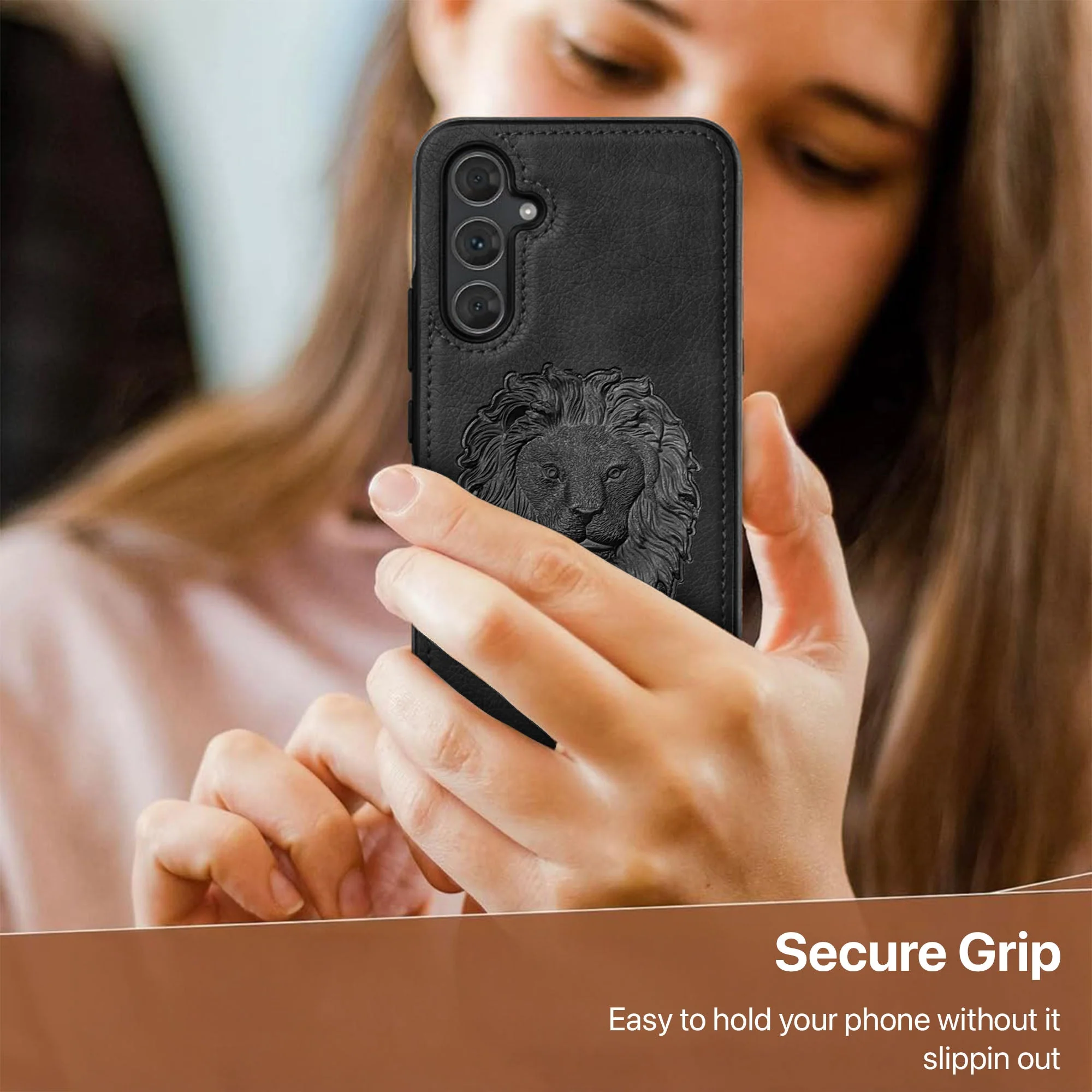 Vaku ® Samsung Galaxy A15 5G Lion Embossed Luxury Designer Leather Back Cover - Image 3