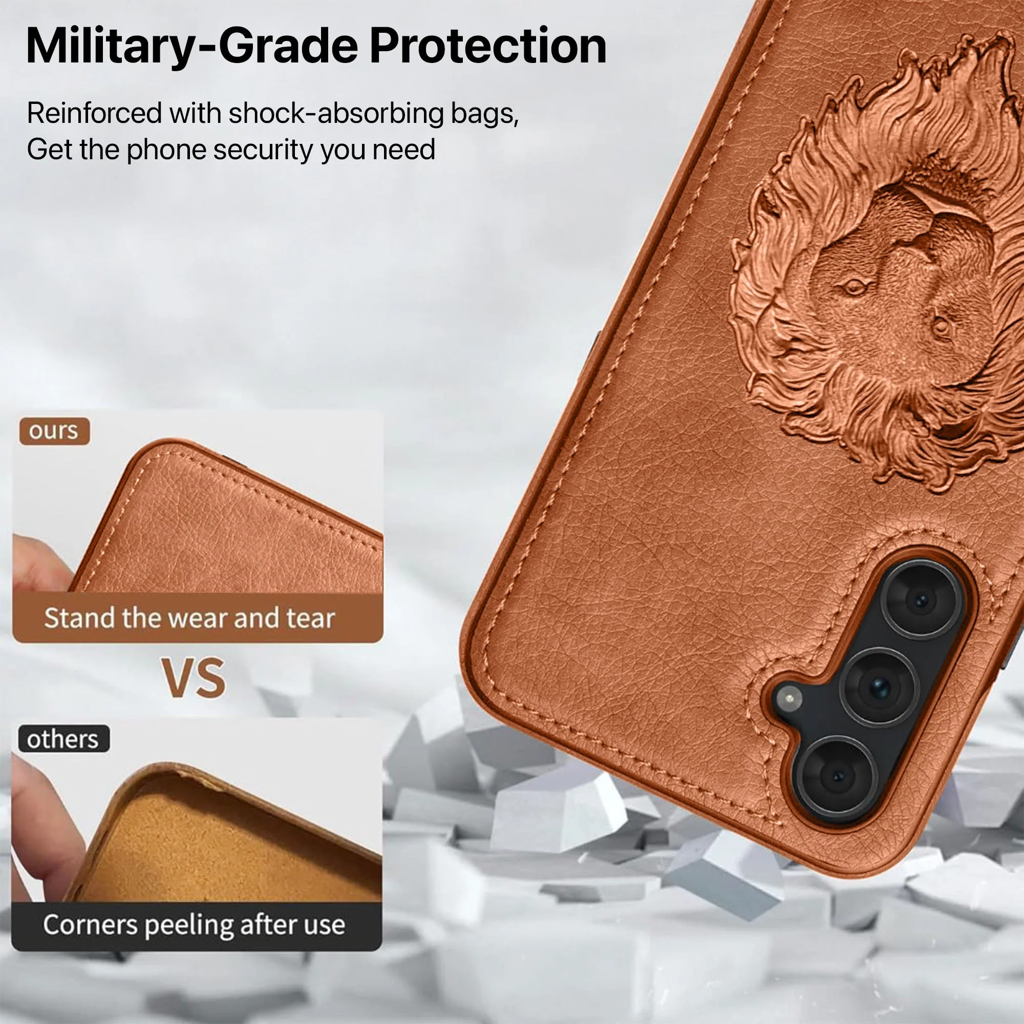 Vaku ® Samsung Galaxy A15 5G Lion Embossed Luxury Designer Leather Back Cover - Image 4